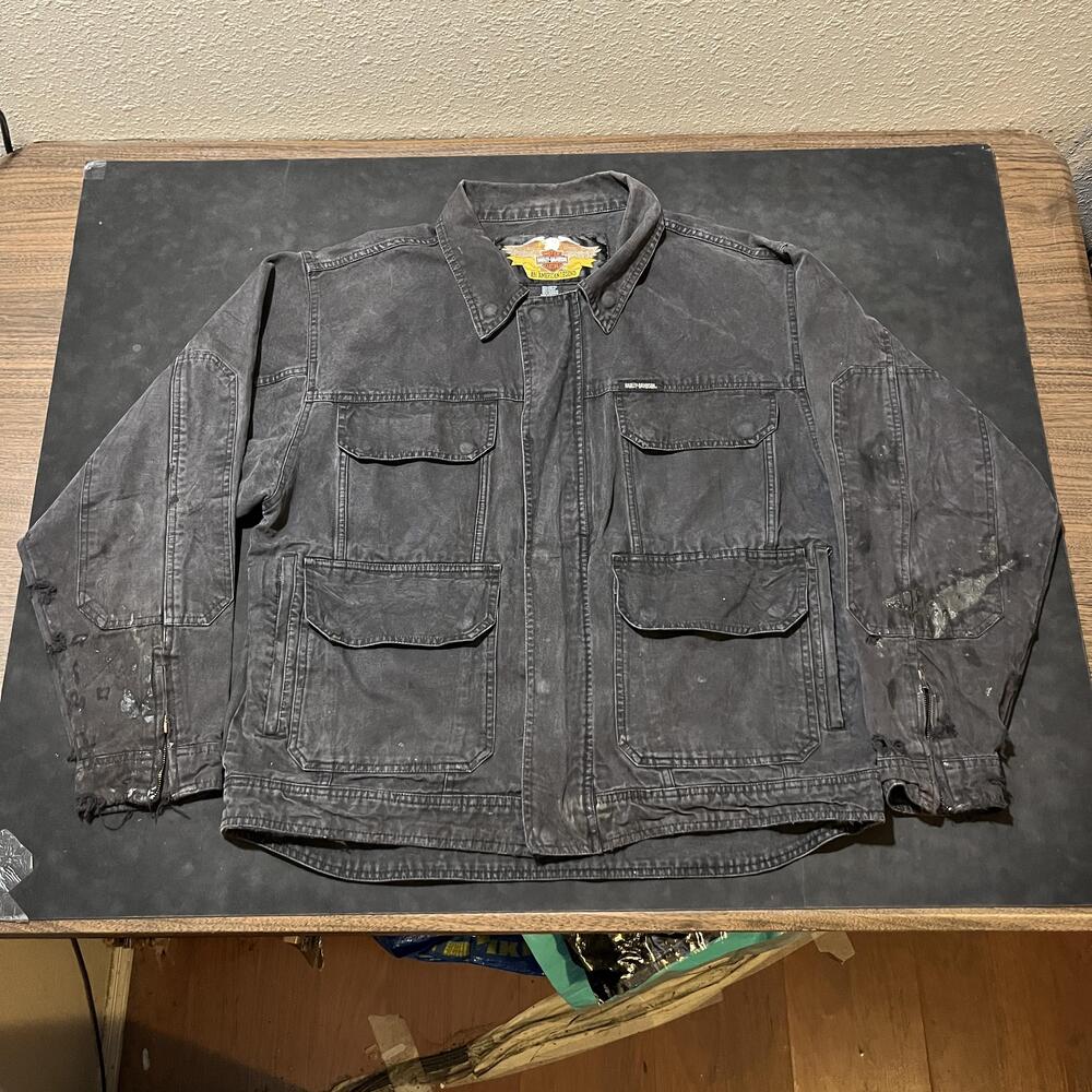 Harley Davidson Field Coat Jacket Vintage XL Canvas Workwear Utility Distressed